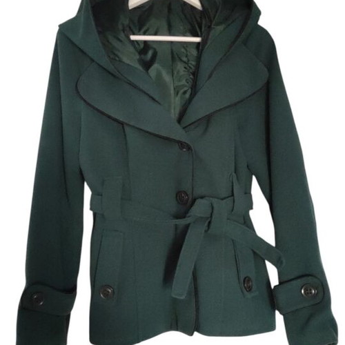 Cypress Green Coat with Detachable Hood and Belt used