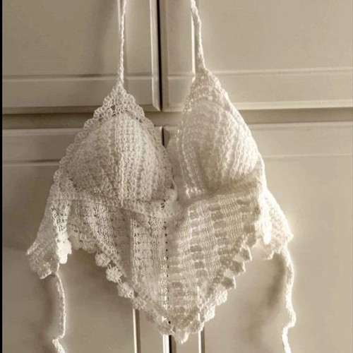 Crochet crop top boho off white new, one size