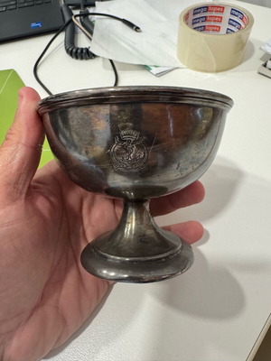 Silver-plated vessel like new with crest and naval crown