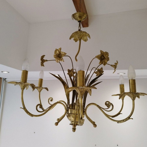 Handmade brass chandelier 6-light used, solid brass