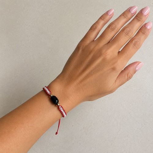 Handmade macrame martaki bracelet with onyx and hematite new, black and red