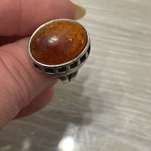 Silver 925 ring with vintage amber used, size 55