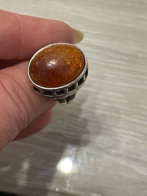 Silver 925 ring with vintage amber used, size 55