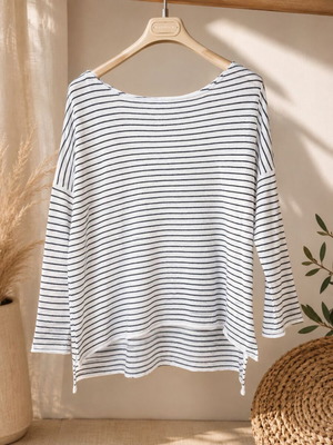 Zara striped oversized long-sleeve blouse like new, white and black