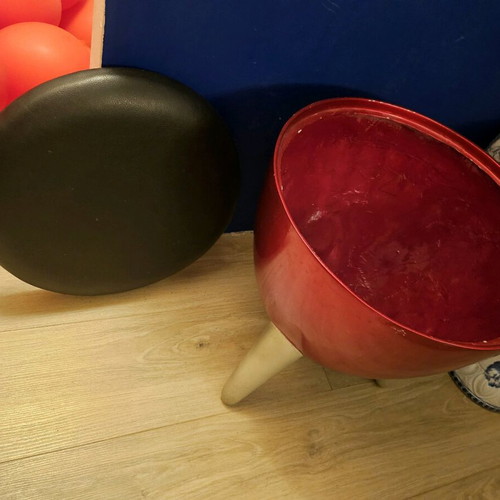 Stool with storage space like new, red with gray legs