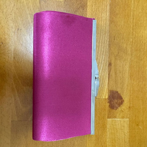 Pink satin evening clutch used 18x10cm with silver frame