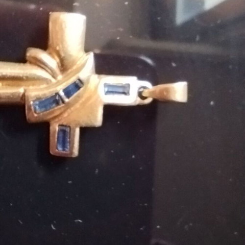 Χρυσός σταυρός χειροποίητος με φυσικά ζαφείρια, σαν καινούργιο