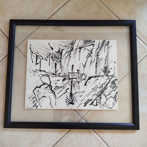 Alkis Pierrakos Ink Drawing on Paper like new