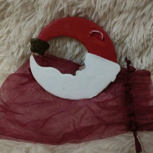 Handmade Santa Claus Hanging Moon Made of Painted Clay