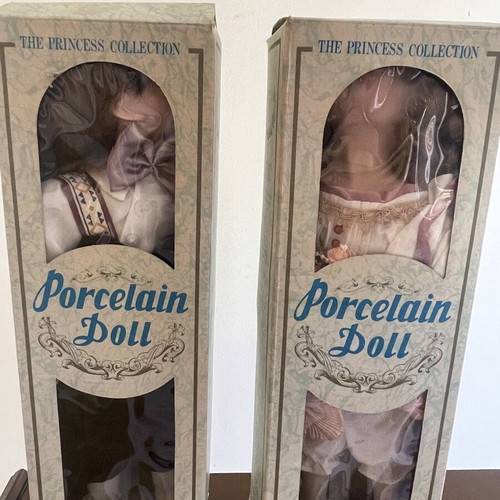 Cute porcelain doll couple boy and girl in box, vintage