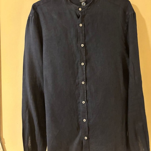 Manetti navy blue linen shirt slim fit medium like new