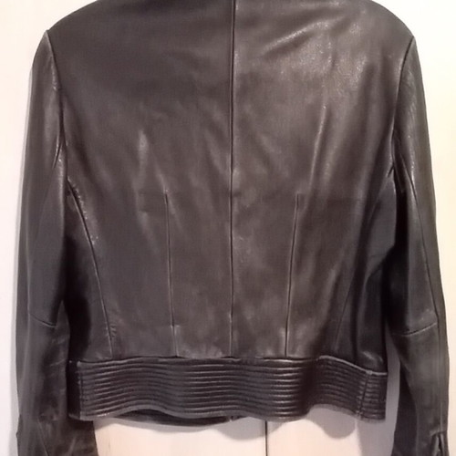 Women's leather biker jacket used, black, size S with leopard lining