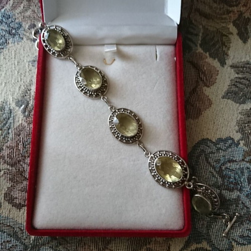 Silver handmade bracelet with natural citrine stones like new