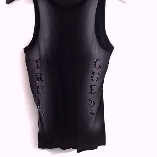 Vintage Guess top like new, black with pink crystals, elastic fabric