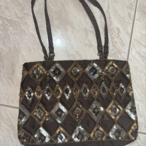 Vintage shoulder bag with sequins like new, brown and gold