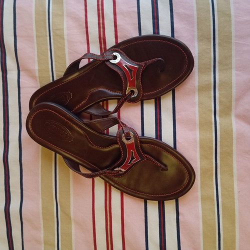 Tod's Malibu Keeper vintage women's leather sandals like new, brown and red