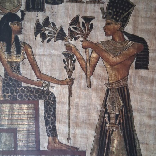 Egyptian Papyrus framed, like new, hand-painted by Adel Ghabour