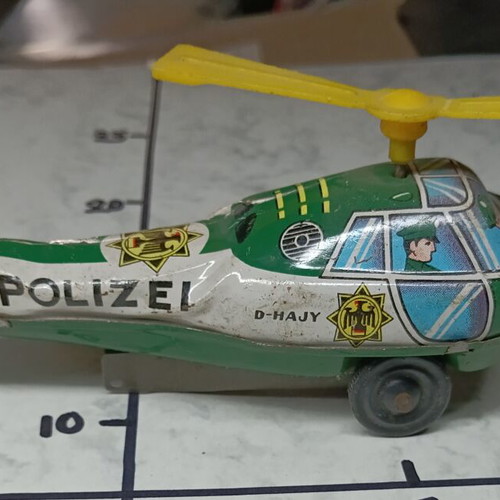 Tin German Police Helicopter vintage, used, 13 cm, collectible