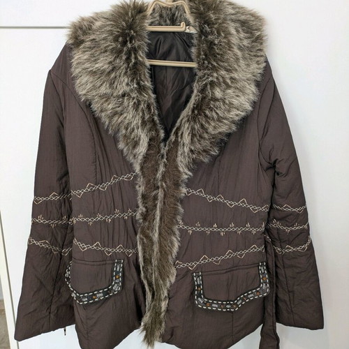 Brown jacket with fur collar Lucifair like new, size XL