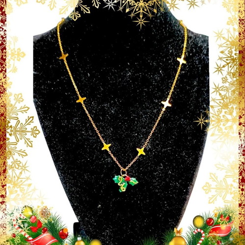 Handmade 2026 lucky necklace with mistletoe and steel chain with stars, new