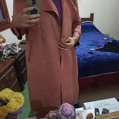 Vero Moda trench coat pink dusty apple, like new, suede texture XL