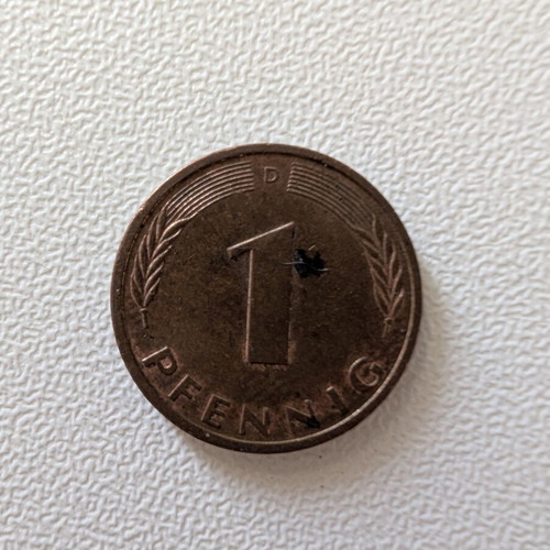 German 1 Pfennig Coin used, 1996 oak branch design