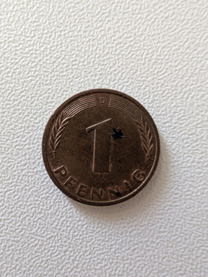 Γερμανικό κέρμα 1 Pfennig μεταχειρισμένο, σχέδιο κλαδιού βελανιδιάς 1996
