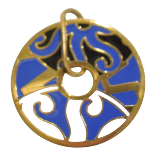 Loisir round pendant with blue and white enamel, gold stainless steel 316L