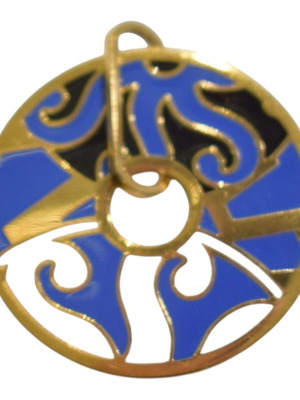 Loisir round pendant with blue and white enamel, gold stainless steel 316L
