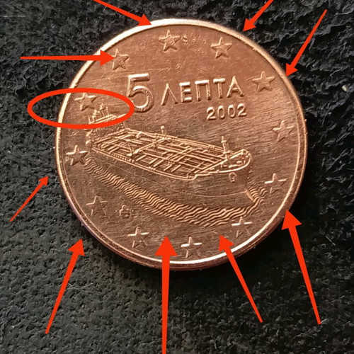 Collectible 5 Cents Euro Coin 2002 like new, Greek tanker