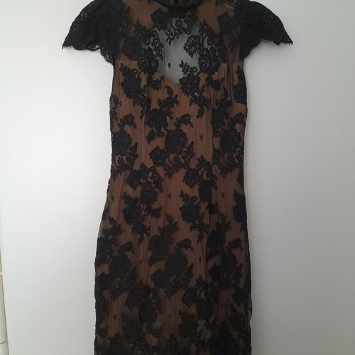 Lena Katsanidou evening dress like new, black lace with beige lining