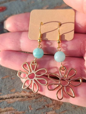 Earrings new with steel hooks turquoise and gold color