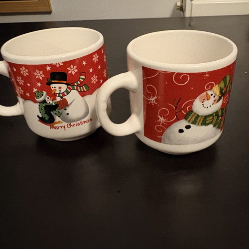 Snowman Christmas mugs set of 2 ceramic cups