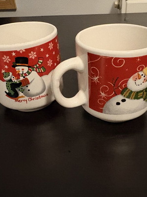 Snowman Christmas mugs set of 2 ceramic cups
