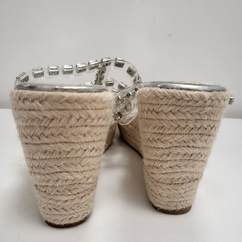 Platform espadrille sandals like new, silver with crystals