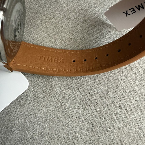 Timex Waterbury Traditional GMT watch new, black dial, brown leather strap