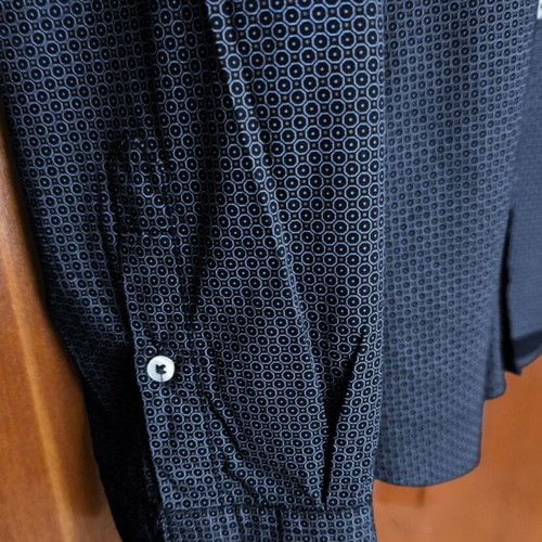Oxford Company men's shirt XL slim, dark grey blue micro pattern, button-down collar