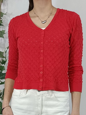 Red knitted cardigan with v-neck