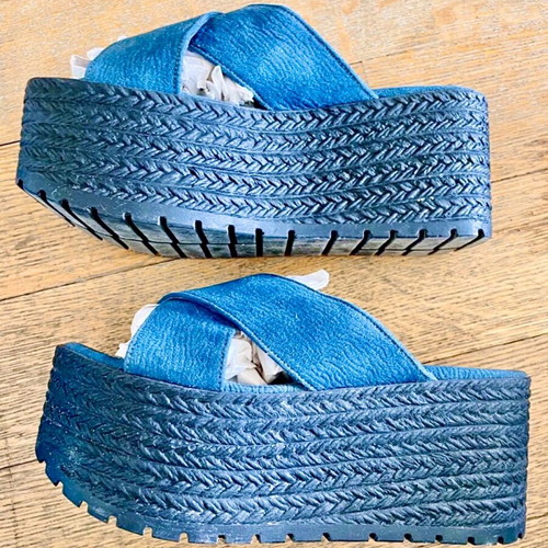 Tessera handmade leather mules used, size 37, blue