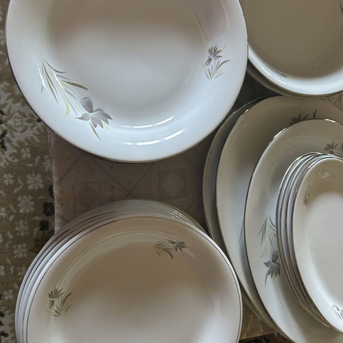 Candia porcelain dinnerware set used, 12 plates and assorted pieces