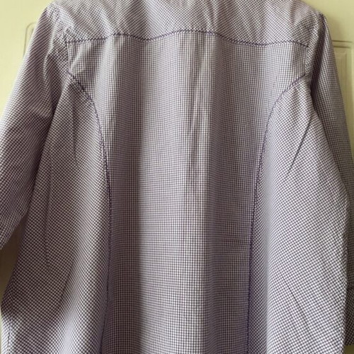 Women's checked shirt purple white 3/4 sleeve like new Clarina Collection