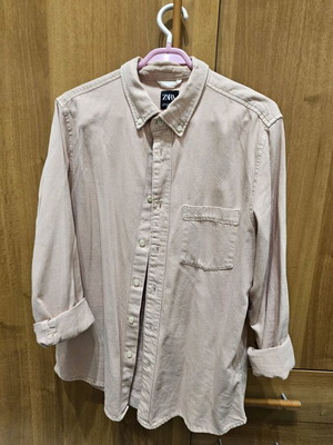 Zara denim shirt pink like new, men's loose fit