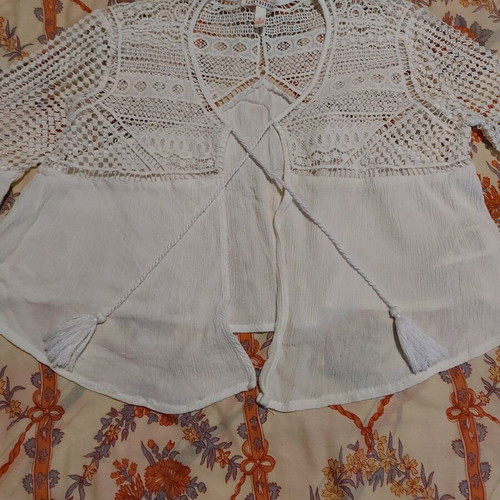 Funky Buddha cardigan like new, white with lace, size S