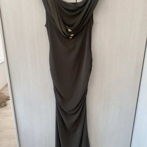 Zara long dress with draped bust, size L, brown