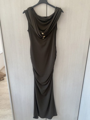 Zara long dress with draped bust, size L, brown