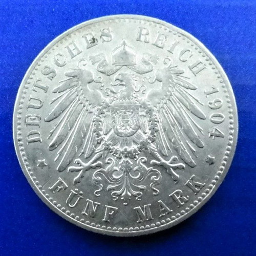 German States Prussia 1904 5 mark coin used