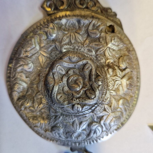 Vintage half belt buckle hand carved high grade silver used