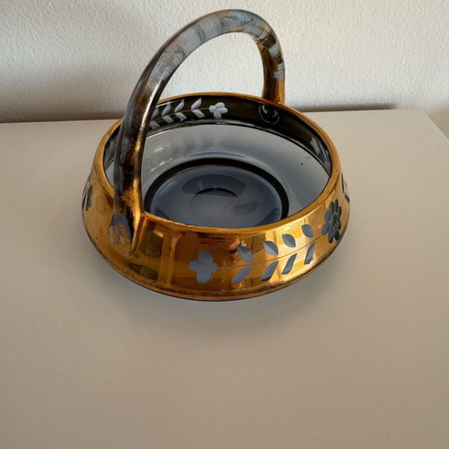 Bohemian amber glass basket used with gold encrusted floral decoration