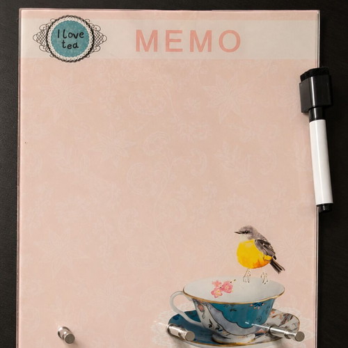 Glass magnetic memo board "I Love Tea" with marker