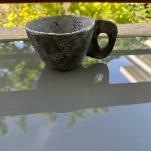 Handmade ceramic cup with sculptural handle new